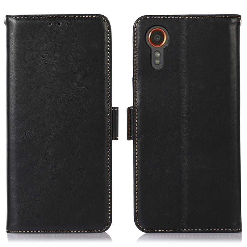 For Samsung Galaxy Xcover7 Wallet Phone Case Genuine Cow Leather RFID Blocking - Black For Samsung Galaxy Xcover7 Wallet Phone Case Genuine Cow Leather RFID Blocking - Black